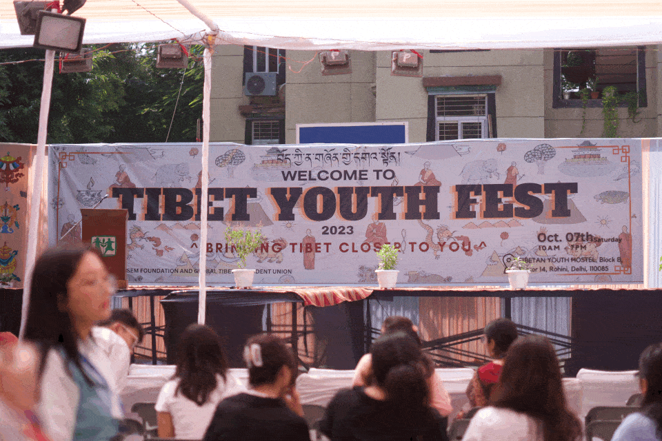 Crowd seated in front of a “Welcome to Tibet Youth Fest 2023” banner co-hosted by Chisem Foundation in Delhi.
